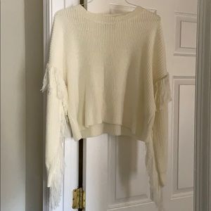 Oversized off-white fringe sweater